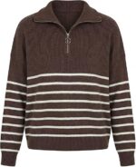 Hilogo Classic Striped Turtleneck Sweater Women Quarter Zip - Elegant Vintage Tencel Blend Soft Stretchy Fall Winter Office - Image 3