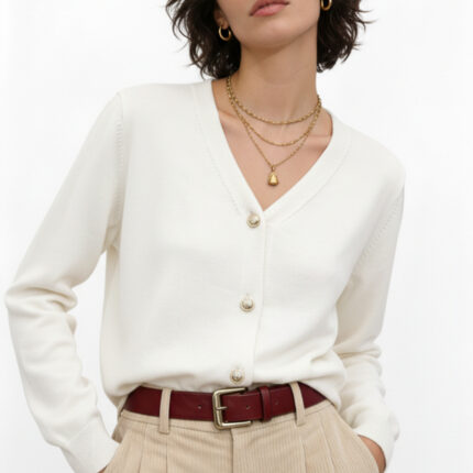 women's white knit cardigan