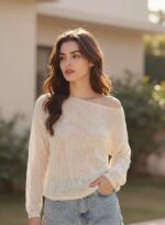Hilogo Crochet Hollow Out Top Women Crew Neck Long Sleeve - Breathable Lyocell Oversized Beach Cover Up Spring Summer - Image 5