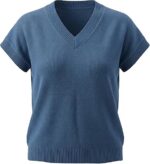 Linen&Lyocell Blend Short Sleeve Sweater Women V Neck Knit Top - Image 4